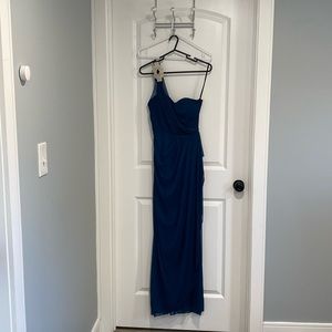 Xscape teal one shouldered floor length formal dress